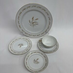 Mikasa Fine China Wheat Grace Tea Set Cup Saucer Plates Japan Vintage Gold Tim